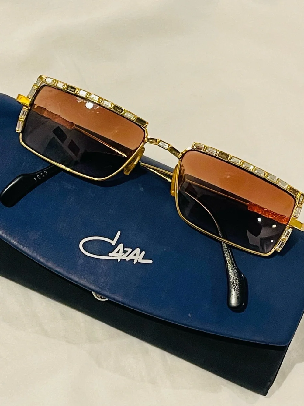 Vintage Cazal 1069 Gold Crystal Rhinestone Eyeglasses Frames + Case